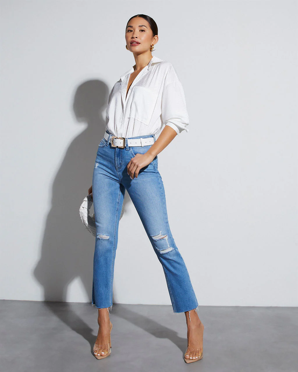Sherlyn Satin Embossed Button Down Top
