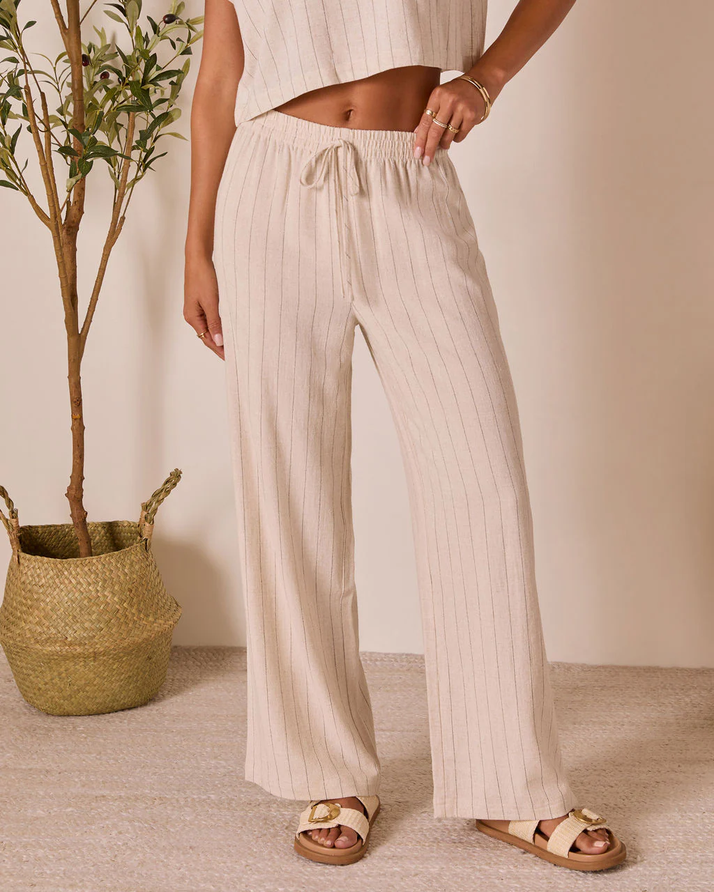 Tippie Linen Pinstripe Pants