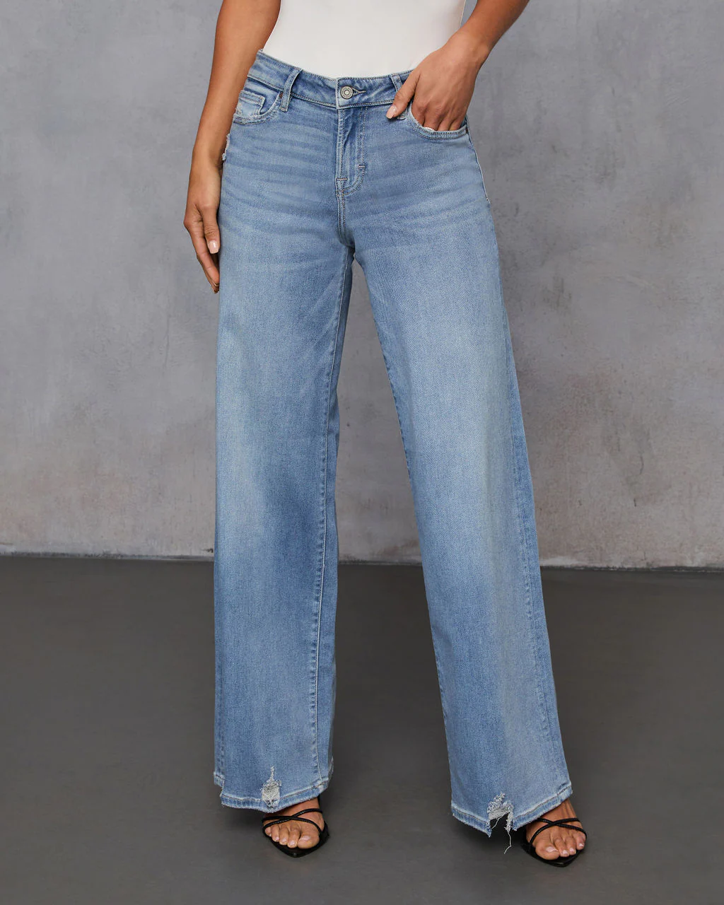 Inka Super Stretch Distressed Wide Leg Jeans