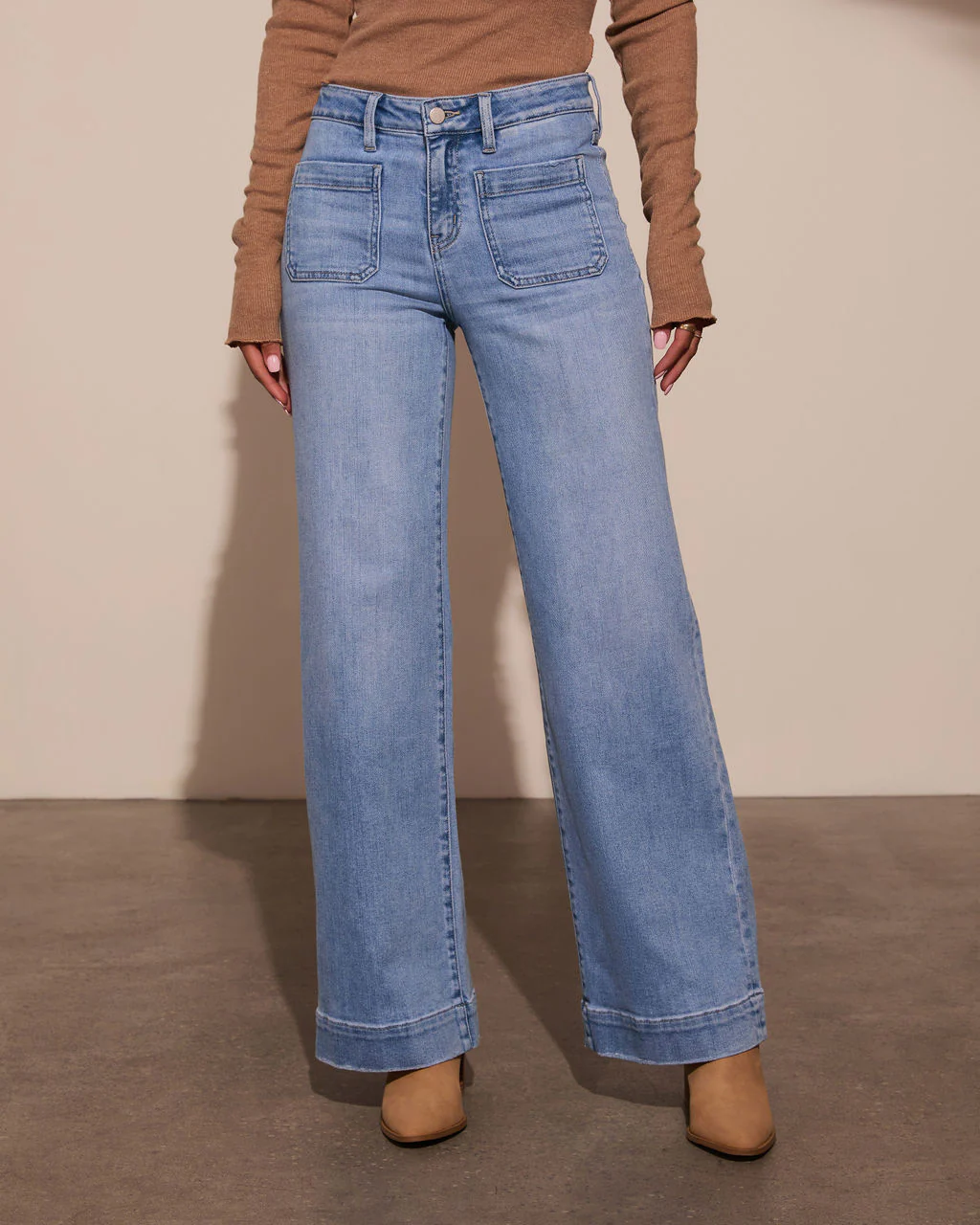 Rugged Charm Stretch High Rise Wide Leg Jeans