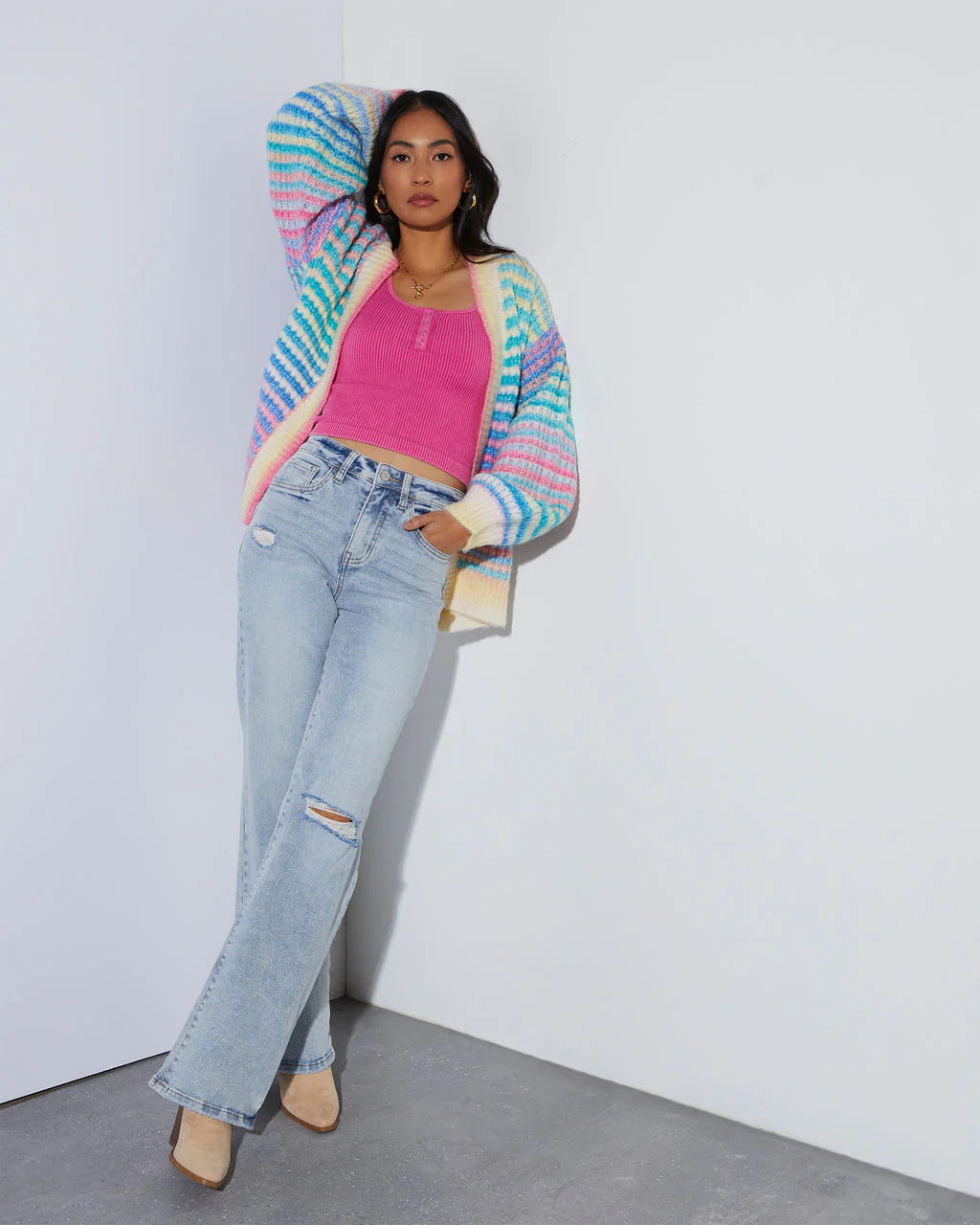Gayle Knit Stripe Open Front Cardigan