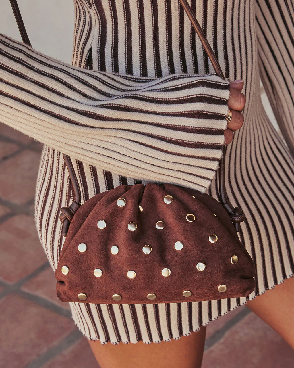 Crisetta Suede Studded Crossbody Bag