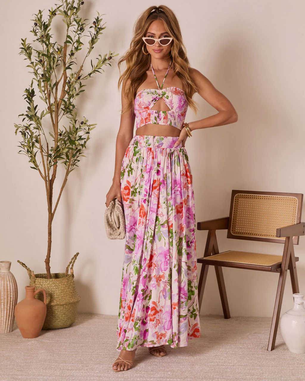 Moonpetal Smocked Floral Halter Top
