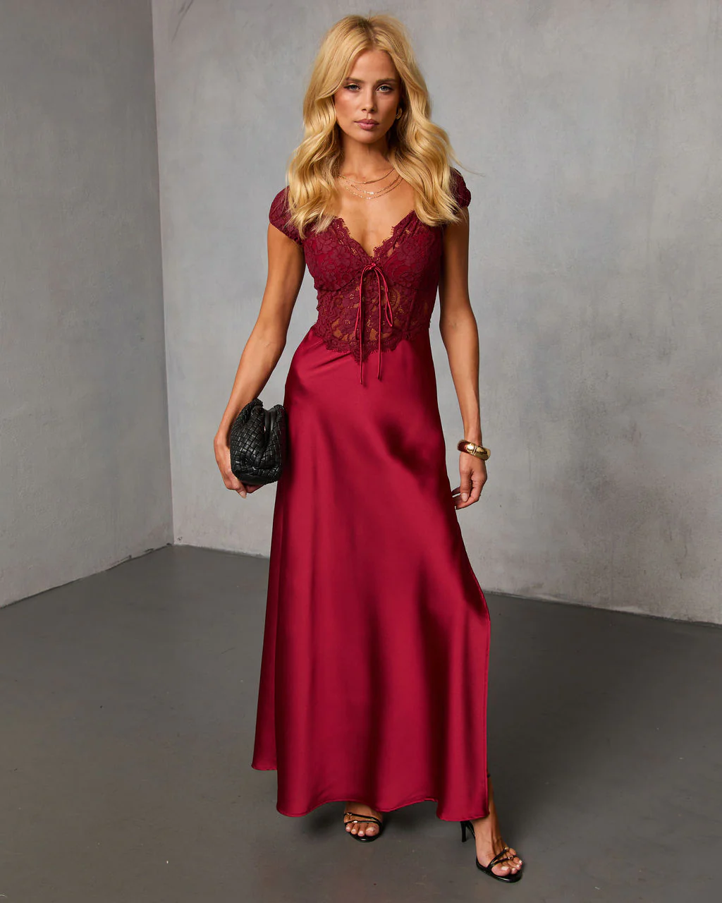 Sable Hour Lace Satin Midi Dress