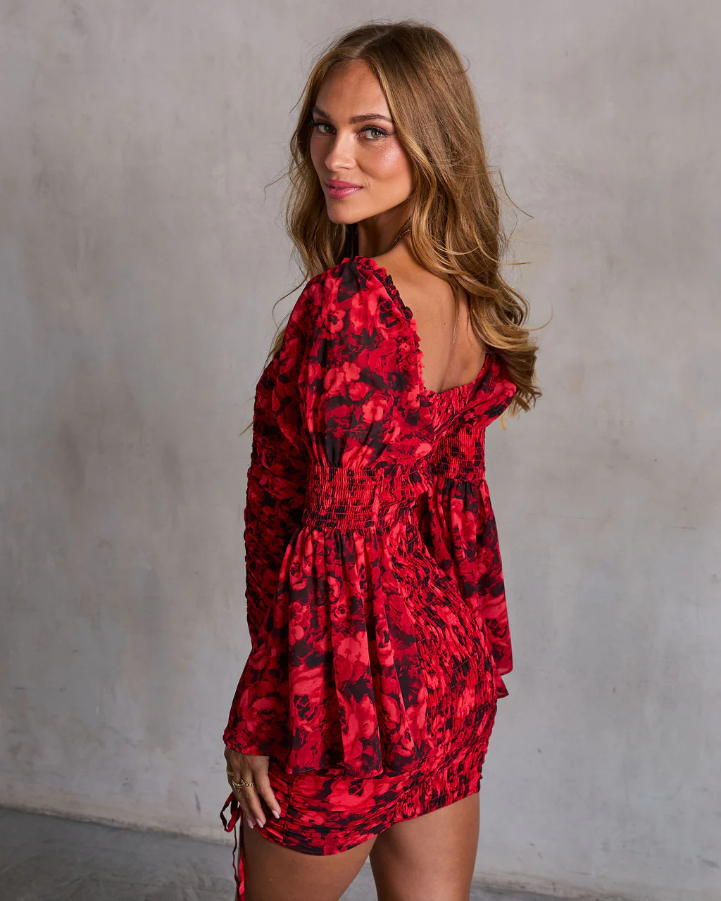 37059-precious-poppies-ruched-bell-sleeve-mini-dress-1.webp
