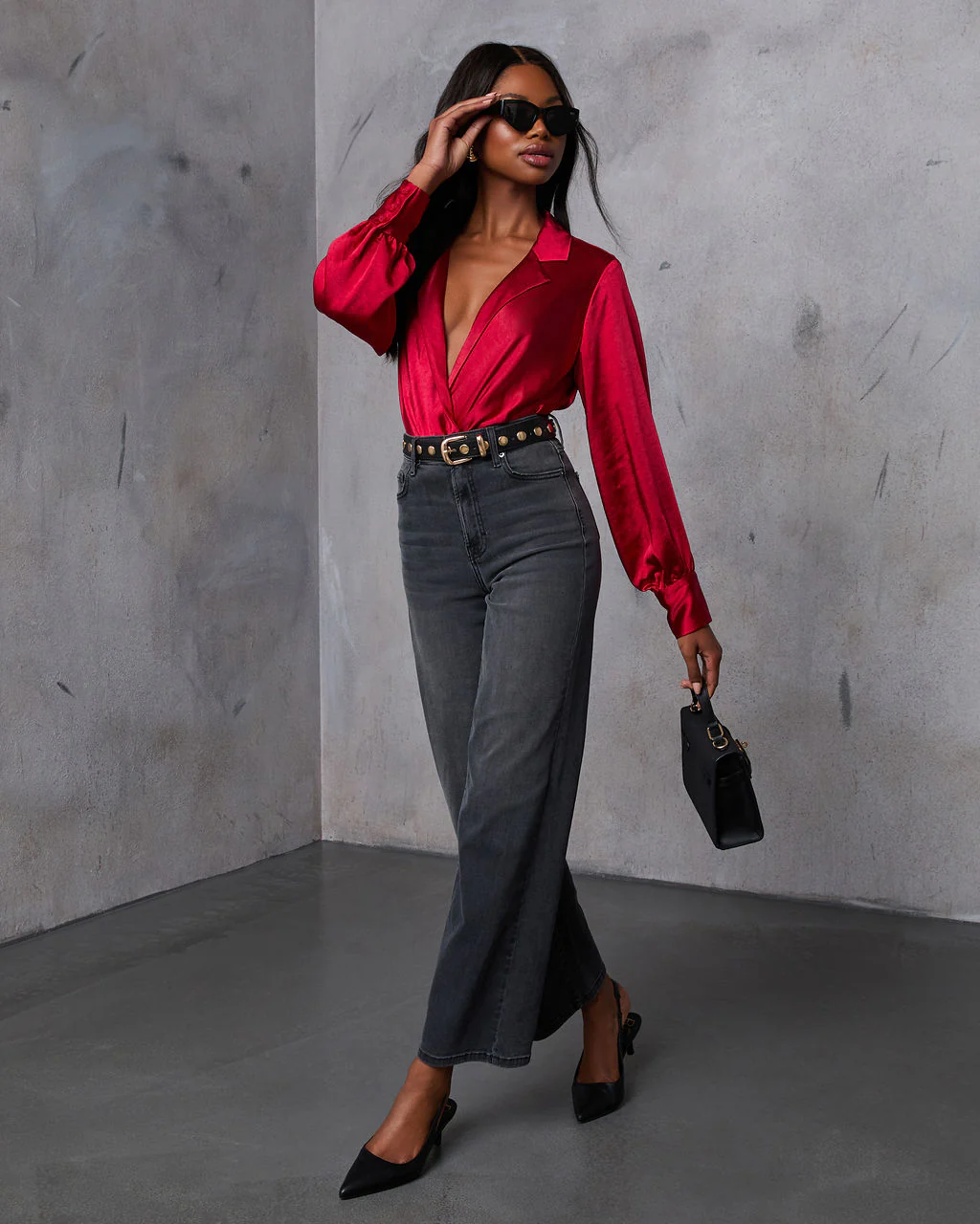 Sayla Collared Satin Top