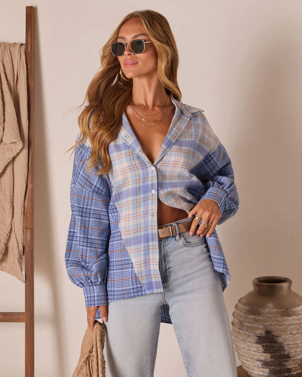 Axton Oversized Plaid Button Down Top