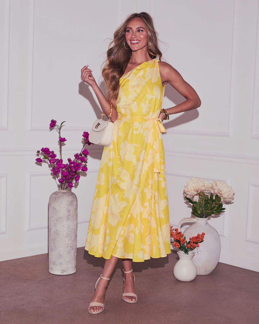 Toren Floral One Shoulder Maxi Dress