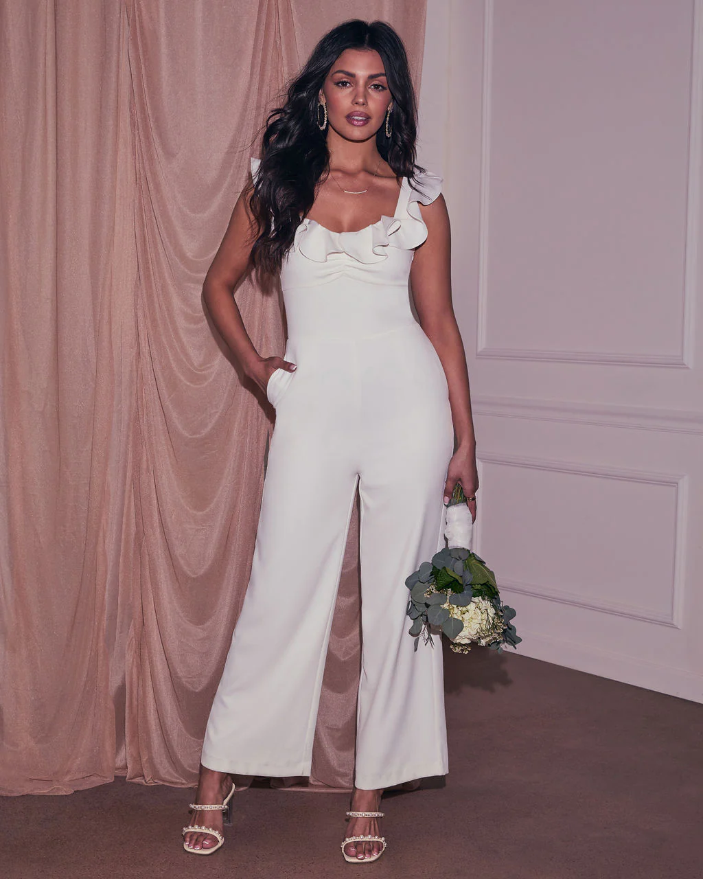 Love Lasts Ruffled Neckline Jumpsuit