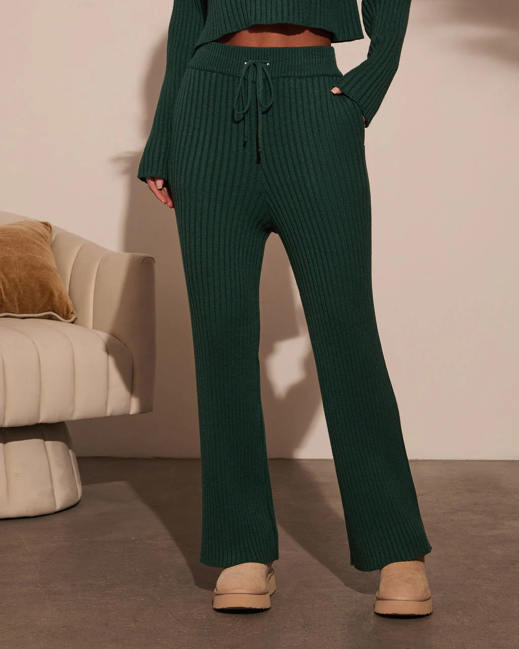 Alliena Ribbed Wide Leg Pants