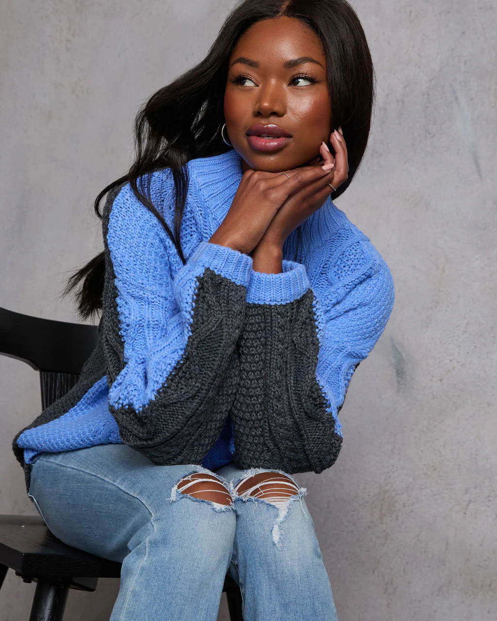 Pick A Side Cable Knit Contrast Sweater
